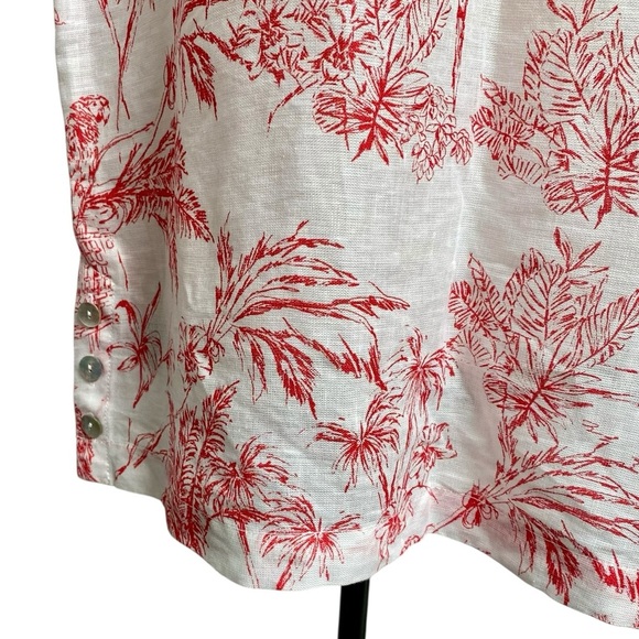 Joie Linen Blouse Coral Red Tropical Print Boatneck Short Sleeve Top Size 1X - Picture 3 of 12
